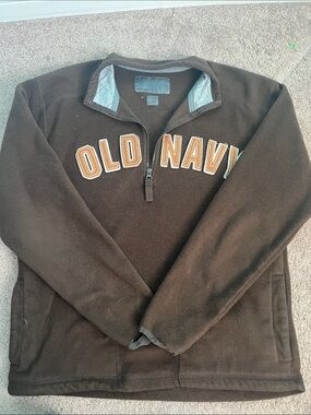 Old Navy Brown Fleece Quarter-Zip Pullover with Tan Logo